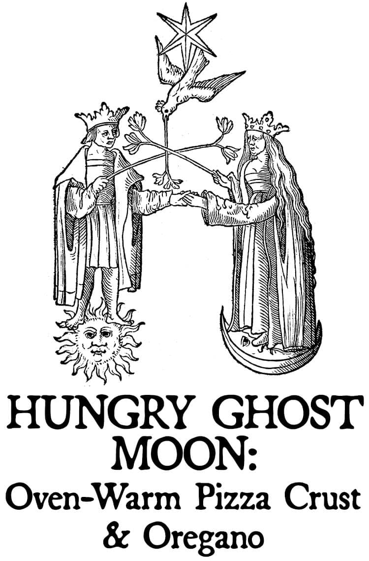 Hungry Ghost Moon: Oven-warm Pizza Crust and Oregano Perfume Bottle