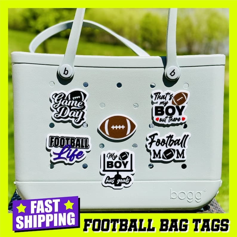 Bogg Bag Football Tags, Football Bogg Bag Charms, Bogg Bag Football Team Spirit, Bogg Bag Football Accessories, Football Bogg Tote Charm Perfume Bottle