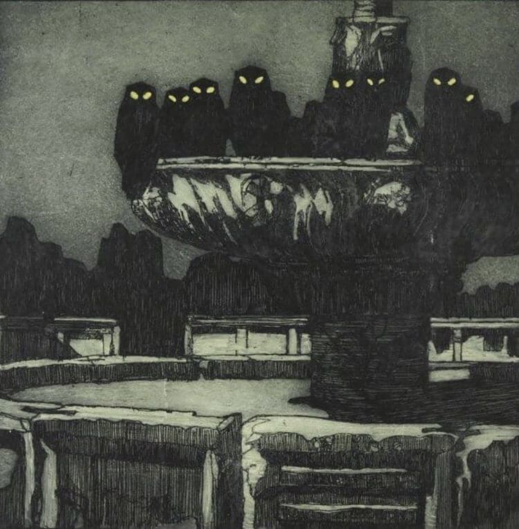 Fountain With Owls by Black Phoenix Alchemy Lab