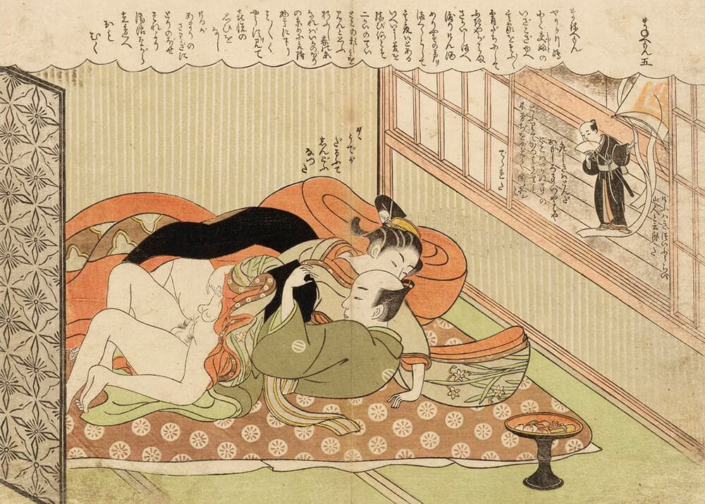 Onnagata Making Love at a Tea House As Maneemon Watches While Holding a Kite by Black Phoenix Alchemy Lab
